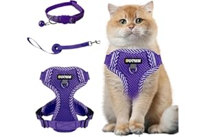 Muecleao Cat Harness and Lead Set, Adjustable Kitten Harness and Lead Set, Cat Harness with Reflective Strips, Escape Proof Cat Vest Harness with Leash Set for Cats Dogs Pets (Purple, S)