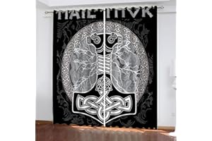 NUYSP Wikinger Vorhang Blickdicht B 183 X H 214 cm Polyester Vorhänge mit Ösen 2er Set Gardinen, 3D Gedruckt Thors Hammer Verdunkelungsvorhang für Kinderzimmer Wohnzimmer Schlafzimmer