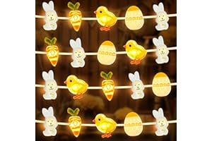 BOLWEO Ostern Lichterketten 6.56Ft 2M 20 LED Ostern Lichterkette mit Timer Batteriebetrieben mit Ostereiern, Huhn, Hase und Karotte LED Lichterkette für Innen Außen DIY Osterparty