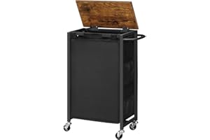 HOOBRO Carro para Ropa Sucia, Cesta de Lavandería con Tapa, Cesto Colada con Bolsas Extraíbles, 43,4 L, con Bolsas Laterales y Asa, para Baño, Lavandería, Marrón Vintage y Negro EBF24XY01G2