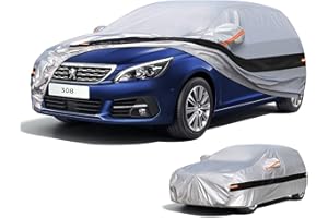 Holthly 10 couches de housse de voiture pour Peugeot 308(2007-2025), 100 % housse de voiture étanche, protection UV, anti-vent, anti-poussière.