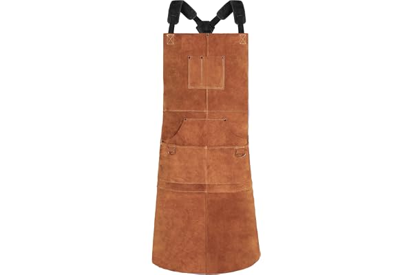 QeeLink Tablier de Soudeur avec 6 Poches, Tablier de Travail en Cuir Anti-Chaleur Ignifuge, Réglable de M à XXXL, Parfait pour Forgeron, Mécanicien, Atelier