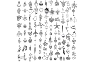 ZAMXHUG Breloques pour Bijoux - 100 pcs Breloques Creation Bijoux,Breloques Charms Pendentifs pour Bracelets Collier,Creation Bijoux,DIY Mixte Antique Vintage Décoration Accessoires(Argent)