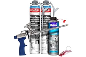 BRICOLEMAR Pack Pistola Espuma Caliber 30 + 2 Botes Espuma Adhesiva EasyPega 750ml + Limpiador Espuma Poliuretano Fresca 500ml + Llavero de Regalo (Pistola Caliber 30 + 2 Botes EasyPega 750ml + Limpiador 500ml)