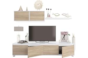 HABITDESIGN Distrimobel Saetabis Vanilla A10 Parete Giorno, 200 x 41 x 43 H Cm, Rovere, Bianco, Melamina, 10 x 52.5 x 211 cm