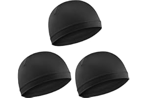 Quilax 3Pcs Black Skull Caps, Sweat Wicking Durags Black, Stretchy Wave Cap and Durag for Sports, Fitness, or Daily Wear