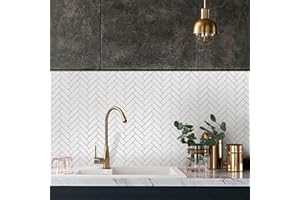 ALWAYSPON Floor Wall Tile Transfers Sticker for Home Decor, Peel & Stick self-Adhesive splashback, Tile Decals for Living Room Kitchen Bathroom Decor, 20X20cmX 10 Pcs, White and Black Line Tile Sticker