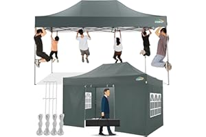 COBIZI Pavillon 3x4,5 Wasserdicht Stabil Winterfest mit 4 Seitenwand,Popup Faltpavillon Partyzelt,Faltbarer Sonnenschutz Gartenpavillon für Strand Hochzeit Camping mit Handtasche(3 mal 4,5m Grau)