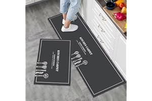 7VSTOHS Tappetini da cucina 2 pezzi, Tappeto Cucina Antiscivolo, Antiscivolo Impermeabile PVC Tappeti da Cucina, lavabile, Adatto per corridoi, cucine, bagni, 43x75+43x150cm