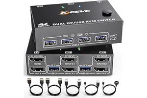 NAWEN Przełącznik DP KVM DualMonitor Switch, 2 komputery, 2 monitory, Displayport USB 3.0, obsługuje 4K przy 60 Hz, 2 komputery, klawiatura, mysz i monitor