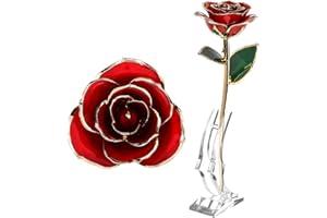 JWTHEE Gold Dipped Rose 24k Real Rose, Long Stem Gold Plated Rose with Stand, Romantic Gifts for Valentine's Day and Anniversary, Best Gifts for Her, Wife, Girlfriend, Mothers Day