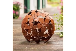 DEKOLEIDENSCHAFT Décoration en métal « Fleurs » Ø 24 cm - Boule décorative shabby - Aspect rouille - Décoration de jardin