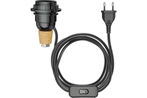 ledscom.de Lampa stołowa korkowa FLAKO z przełącznikiem i kablem tekstylnym, czarna, 1x E27 maks. 60W, bez butelki, bez żarówki