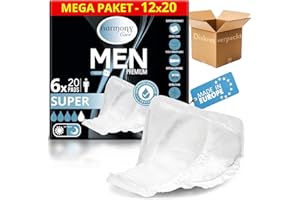 Harmony Care® Men - Compresas de incontinencia súper absorbentes para hombres con incontinencia leve a moderada - Discretas compresas para hombres en caso - 240 unidades