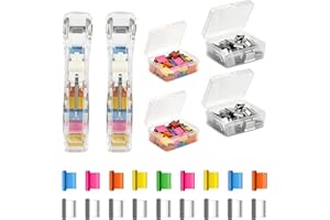 OMJMYY 2 Stück Klammernspender,Clam Clip Dispenser, Klammerloser Hefter mit 200 Edelstahl-Nachfüllklammern de Mini Push Hefter zum Fixieren Losem Blattpapier