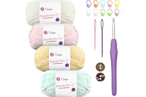 RENYIZ Thick Soft Chunky Chenille Yarn 4x50g(60m/Skein) Fluffy Wool Perfect for Crochet Baby Blankets with 5mm Crochet Hook, Ideal for Beginners (Baby-4)
