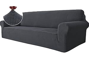 ‎YSTYLE Ystyle Stretch Sofa überzug 4 Sitzer, Elastisch Sofabezug Mit Armlehnen, Jacquard Couch überzug rutschfest, Waschbar Sofa Cover Protector Für Hunde Haustiere, Grau