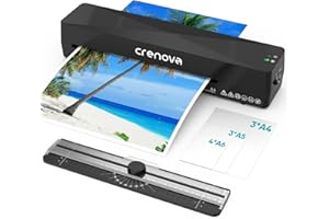 Crenova Plastificadora A4 con Guillotina, Modo Frío y Caliente, Laminadora con 10 fundas de plastificación, Ideal para Colegio Oficina Estudio Fotográfico, Negro