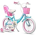 Glerc Maggie 12 14 16 20 Inch Kids Bike for 2-13 Years Old, Girls Bicycle with Doll-Seat & Basket & Stabilisers & Kickstand, Multiple Colors