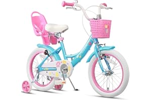 Glerc Maggie Kids - Bicicleta rosa con cesta para niños de 2 a 7 años, 12, 14, 16 pulgadas con campana y ruedas de entrenamiento