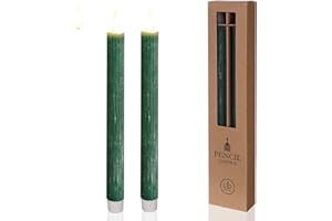 comforder Candele LED con Fiamma Tremolante in Vera Cera (Set da 2), Candele a Pile con Timer, Candele a Batteria (Verde Muschio)