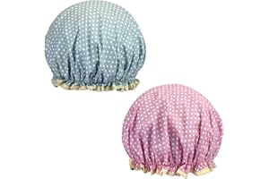 WATAWATA 2 Pcs Shower Caps for Women, Waterproof Double Layers Reusaable Shower Caps, Oil-proof Cap Bath Caps for Kids, Ladies, Girls (Point)