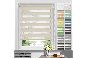 Allesin Tende a Rullo per Interni doppio strato senza foratura Lino 105l x 150A cm, Tenda a Rullo Facile Installazione per Finestra o Porta, Trasparente & Oscurate per Soggiorno Ufficio