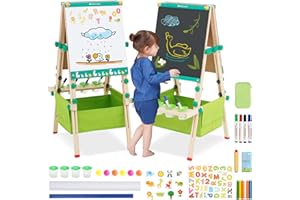 FORROBY Chevalet Pliable pour Enfants en Bois, Tableau de Dessin Double Faces, avec Tableau Blanc et Tableau Noir, avec Rangement, Ajustable en Hauteur - Filles et Garçons