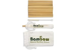 Pailles en bambou 14 cm | Pailles écologiques, biodégradables et réutilisables | Fabriquées à la main à Bali | Inclus une brosse de nettoyage et une pochette de rangement | Bambaw