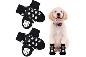 AUAUY Chaussettes Anti-Dérapantes Chien Chat, Chaussette Chien, Protège Les Pattes de l’Animal et Les Sols Intérieurs, avec Bandes De Fixation Réglables, pour Les Petits ou Moyen Chiens et Chats - S