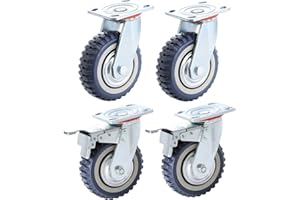 BWKJMY 8 inch Caster Wheels Heavy Duty Industrial Plate Casters Set 4pcs Anti-Slip Rubber Swivel Caster with 360 Degree Ball Bearing Top Plate 2PCS Locking Swivel Casters 2PCS Without Brake