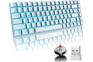 MAMBASNAKE Mechanical Gaming Keyboard, Bluetooth/2.4GHz Wireless/Wired 3-mode Brown Switch 84 Keys Compact Keyboard, Rechargeable 3000 mAh Battery, 20 LED Blue Backlit Mode, Suitable for Office, Typist & Games