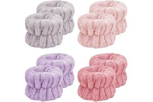 LEAPBEAST Set di 4 Paia Fascia Da Polso Per Trucco Da Donna,Fascia Elastica Braccialetti Per La Cura Della Pelle I Polsini Impediscono La Fuoriuscita Di Liquidi Sulle Braccia Spa Yoga Make-up