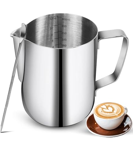 Brocca Per Montare Il Latte In Acciaio Inox 304 350ml - Con Beccuccio Curvo E Misure Interne - Per Latte Macchiato, Cappuccino E Cioccolata Calda