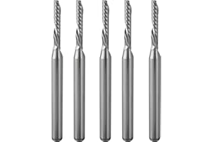 TIMELEE 5 Pcs CNC Router Bits End Mill - 1 Flute Down Cut Milling Cutter Tool Sets, 1/8 inch Shank Solid Carbide CNC Bits Spiral Router End Milling Cutters for Acrylic PVC MDF Engraving Carving
