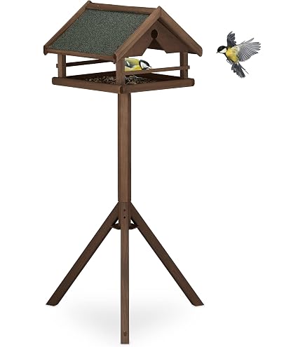 Mangeoire Oiseaux En Bois 36x25x26cm - Avec Support - Résistant Aux Intempéries Pour Jardin