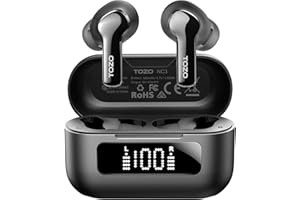 TOZO NC3 Hybrid Active Noise Cancelling Earbuds, 45dB ANC Wireless Earbuds, Bluetooth 5.3, 12mm Drivers, 6 Mics for Clear Calls, 55H Playtime, LED Display, IPX8 Waterproof, Ear buds with App Custom EQ