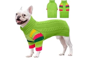OUOBOB HundPullover, Medium HundPullover für Hunde Mädchen Jungen, Turtleneck Pullover Winter grüne Hund Weste, Weihnachten Hund Outfits, Haustier Sweatshirt Bekleidung Strickwaren, Frenchie, Beagle M