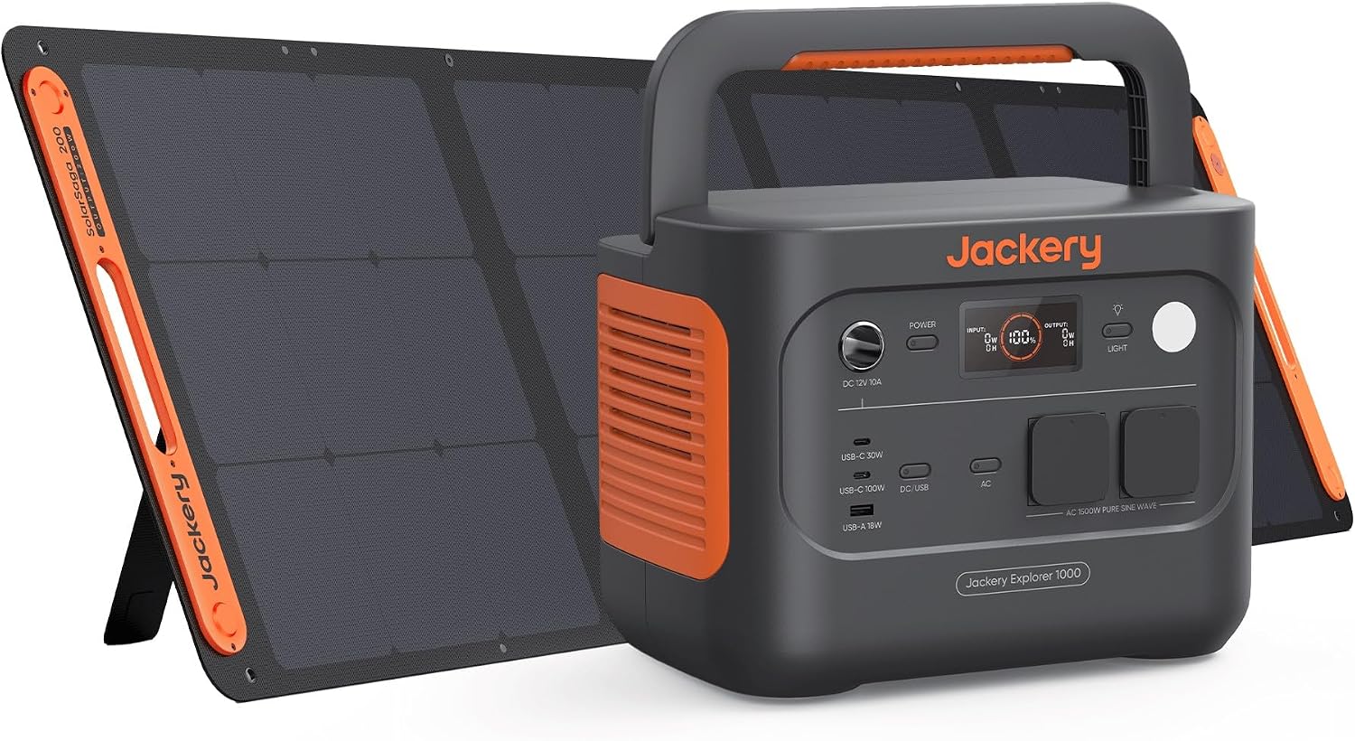 Generador Eléctrico Portátil Jackery Explorer 1000 v2 con 200W Panel Solar, 1070Wh Batería LFP, 1500W AC/100W USB-C Salida, Carga Completa Rápida 1H vía APP para Exteriores, Autocaravanas, Emergencias