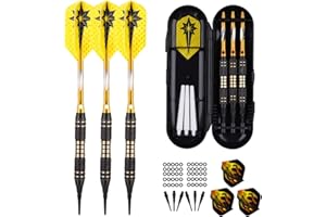 Sanfeng - Dardos con punta de plástico para diana electrónica de 18 gramos, 3 dardos, 6 plumas, 50 anillos de goma antideslizantes, 30 puntas