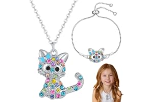 Simsky Collier Argent Pendentif Chat Chat Bracelet Ensembles de Bijoux, Ensemble Collier et Bracelet Chat Mignon Idéal pour les Enfants, Filles, Dames et Femmes, Bijoux Amoureux des Chats Bijoux Set