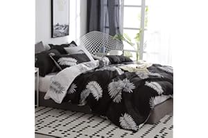 Omela Bettwäsche 200x200 Schwarz Weiß Wendebettwäsche Palmenblätter Muster Bettbezug 3 Teilig Microfaser Tropische Blätter Deckenbezug mit Reißverschluss und Kissenbezug 80x80 cm