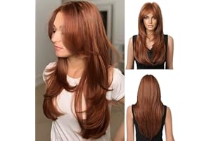 OUFEI Perruques Longues et Droites Marron Cuivré pour Femmes Cheveux Synthétiques Résistants à La Chaleur à Porter Tous Les Jours pour Les Fêtes et Les Jeux De Rôle - 24 pouces