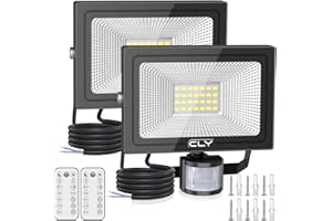 CLV Security Lights Outdoor with Motion Sensor, 15W 1200LM LED Floodlight with Remote Control IP66 Waterproof PIR Sensor Lights 6500K LED Outdoor Lights for Garden, Backyard, Garage, Doorways 2P