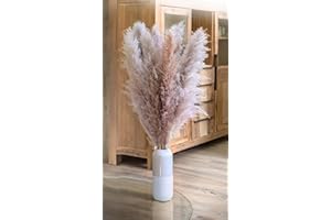 Leisure Life® {El original} 10 pastos de pampas grandes de 118 cm | rosa natural / lila | flores secas XXL como punto de atracción en tu hogar | flores súper esponjosas | incluye guía de decoración