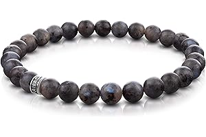 FABACH Labradoryt bransoletka z perłami z kamieni szlachetnych 6 mm i perłą z logo ze srebra wysokiej próby 925 – szlachetny kamień naturalny, rozciągliwa bransoletka dla kobiet (szaro-czarna), szary,