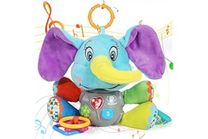SJYIH Multifunctional Luminous Plush Elephant Music Toy, with 12 Songs and Various Sounds of Nature, Equipped with Suspension, as a Teething Toy, Apply for Car Seats, Cribs and Strollers