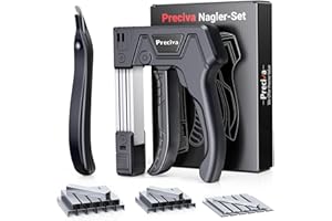 PRECIVA Grapadora ligera para madera con 1800 Grapas，Grapadora Tapicero，grapadora pared，para Tapicería,Para Madera, Textiles Para Artesanía (Negro)