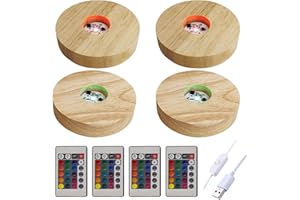 YWNYT Base de visualización de luces LED con control remoto, 16 colores redondos/cuadrados, base iluminada de madera para arte de resina de cristal 3D (10 cm redonda)