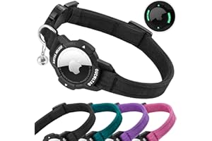 MASERFOLA AirTag obroża dla kota ze świecącym uchwytem Apple Air Tag, obroża dla kota z zamknięciem zabezpieczającym i elastycznym ściągaczem gumowym dla kociąt, kotów i szczeniaków (Czarny, 18-26 cm)